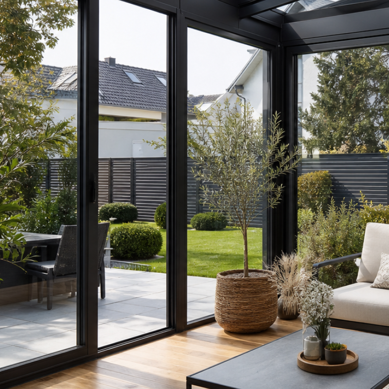 na' klar Mitarbeiter bei der Fensterreinigung